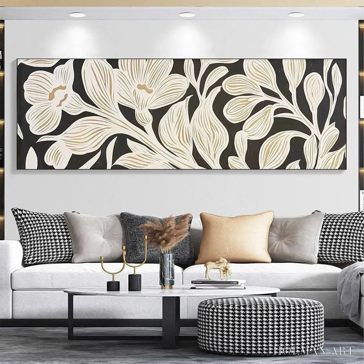 HOLMAN ART Golden Floral Panoramic – Floral Painting, Panoramic , Black and Gold Decor - image 2