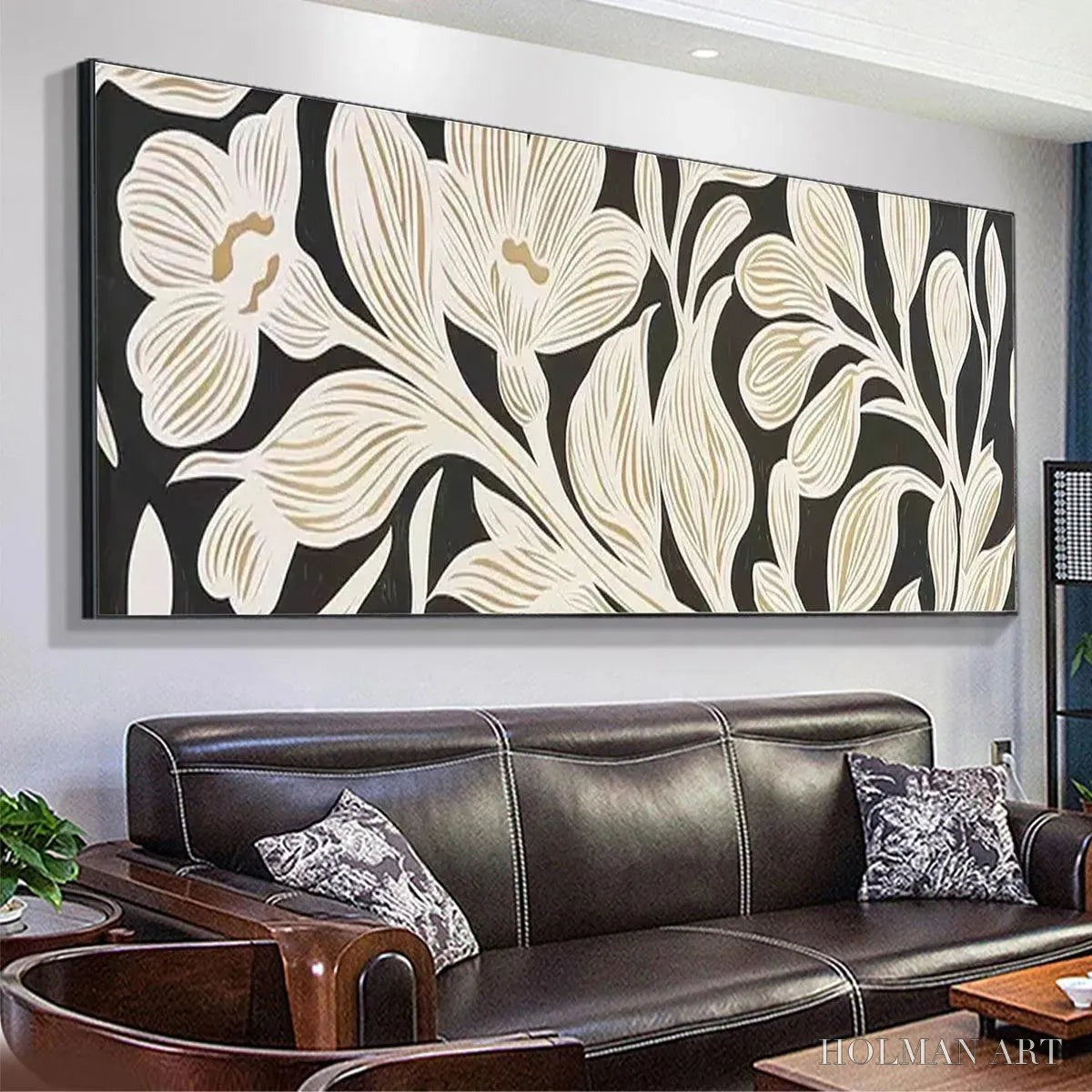 HOLMAN ART Golden Floral Panoramic – Floral Painting, Panoramic , Black and Gold Decor - image 4