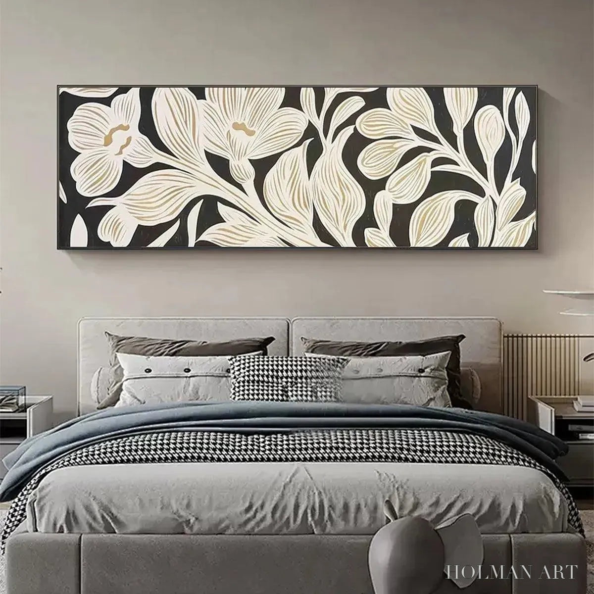 HOLMAN ART Golden Floral Panoramic – Floral Painting, Panoramic , Black and Gold Decor - image 6