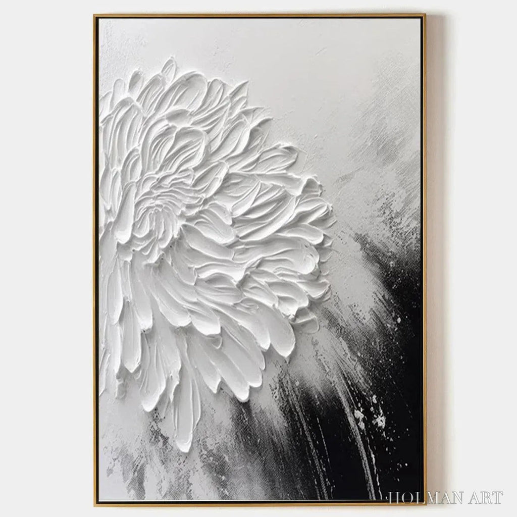 HOLMAN ART White Textured Bloom – 3D Floral Impasto Painting, Vertical - image 1