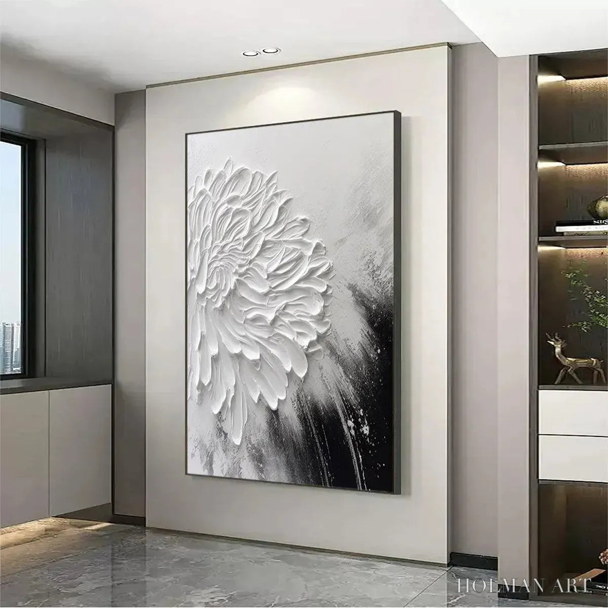 HOLMAN ART White Textured Bloom – 3D Floral Impasto Painting, Vertical - image 4