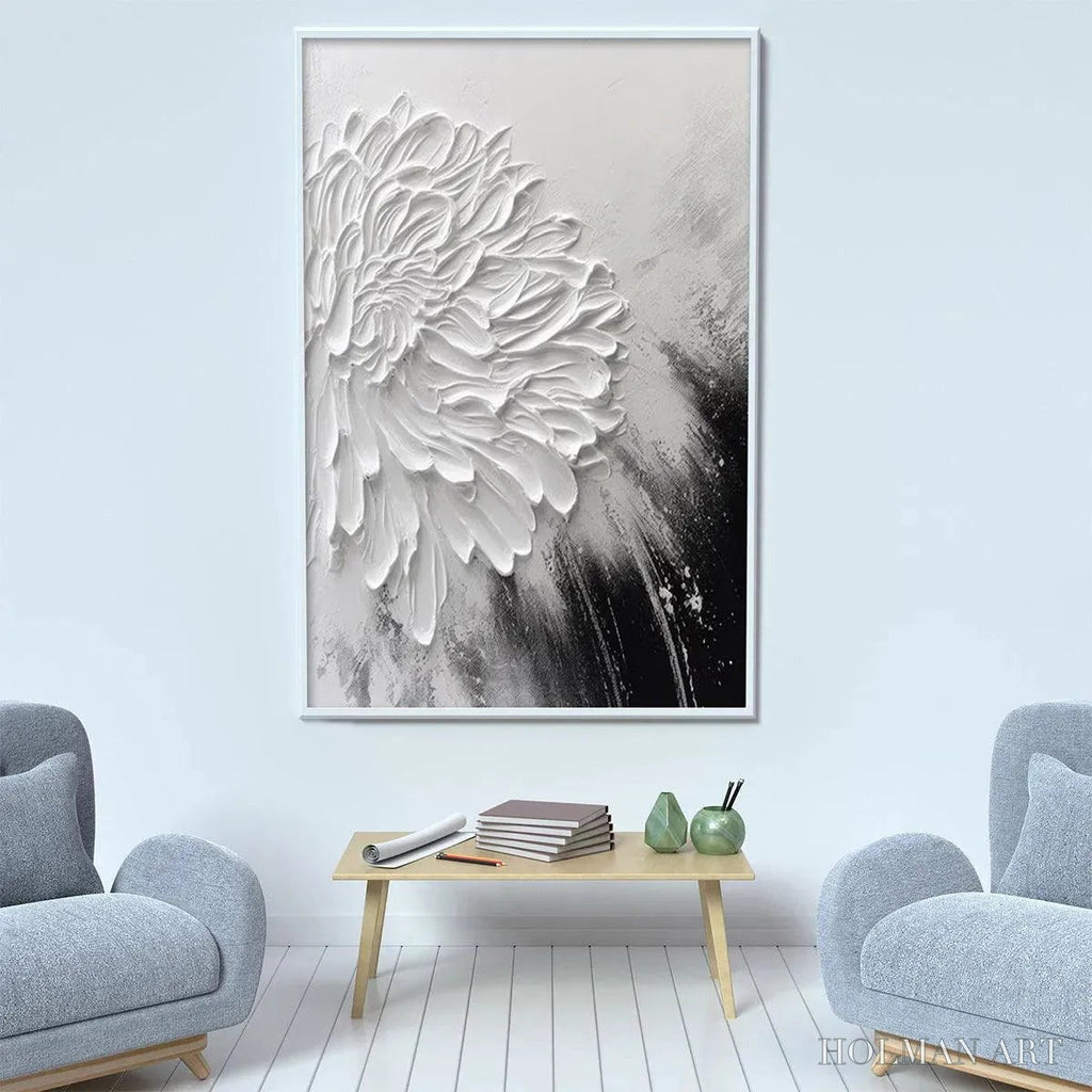 HOLMAN ART White Textured Bloom – 3D Floral Impasto Painting, Vertical - image 5