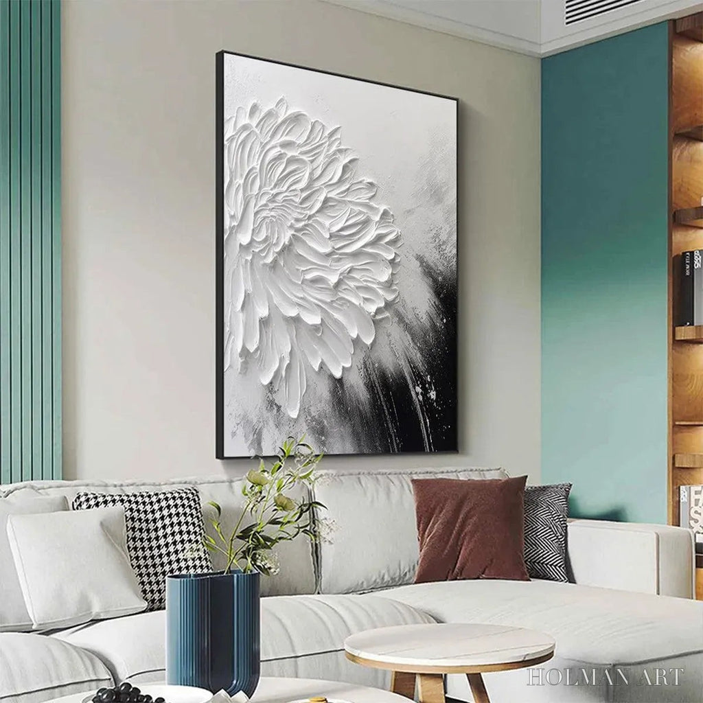 HOLMAN ART White Textured Bloom – 3D Floral Impasto Painting, Vertical - image 6