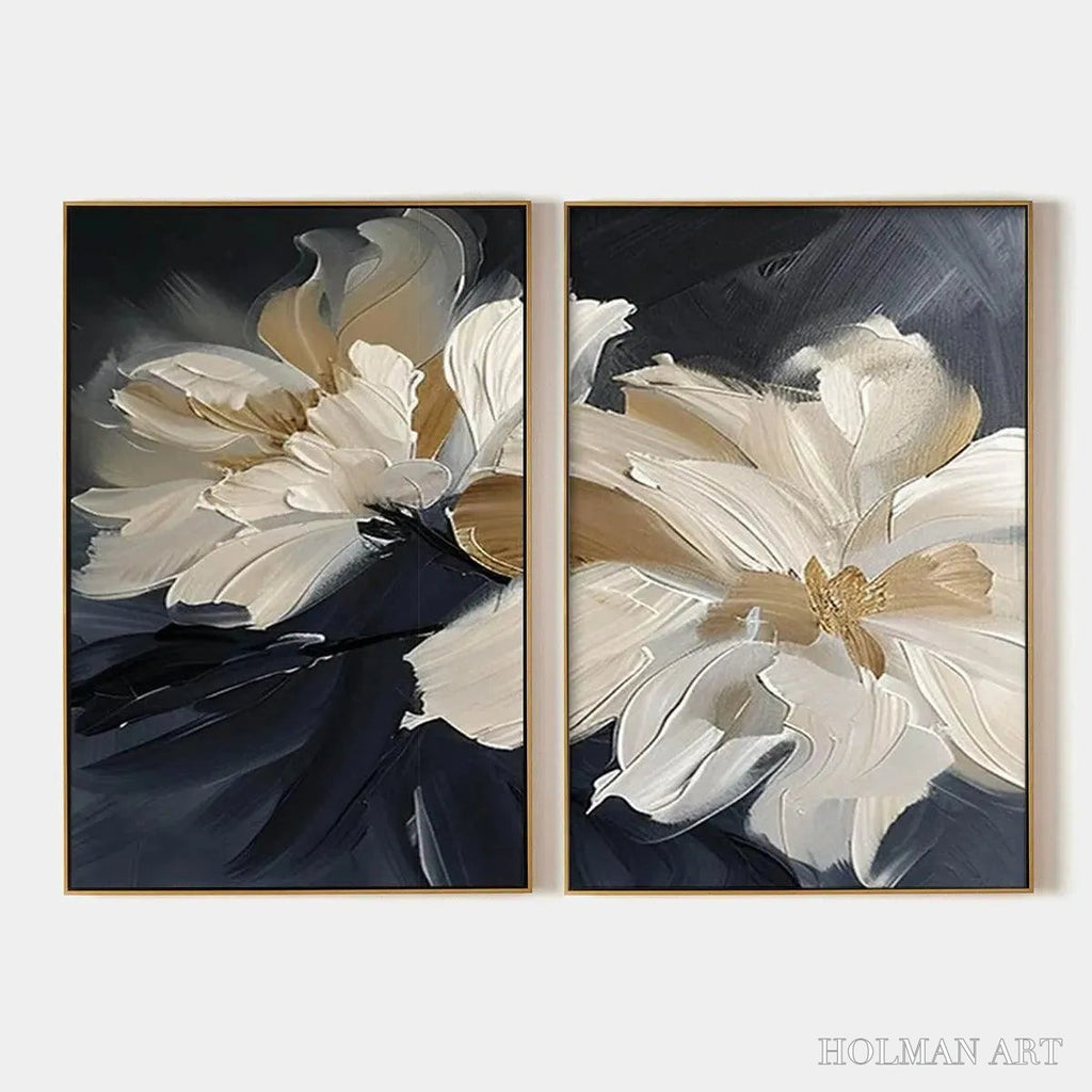 HOLMAN ART Abstract Floral Diptych – Textured Floral Painting Set of 2, Vertical - image 1