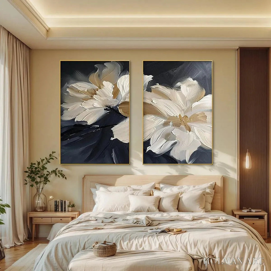 HOLMAN ART Abstract Floral Diptych – Textured Floral Painting Set of 2, Vertical - image 2