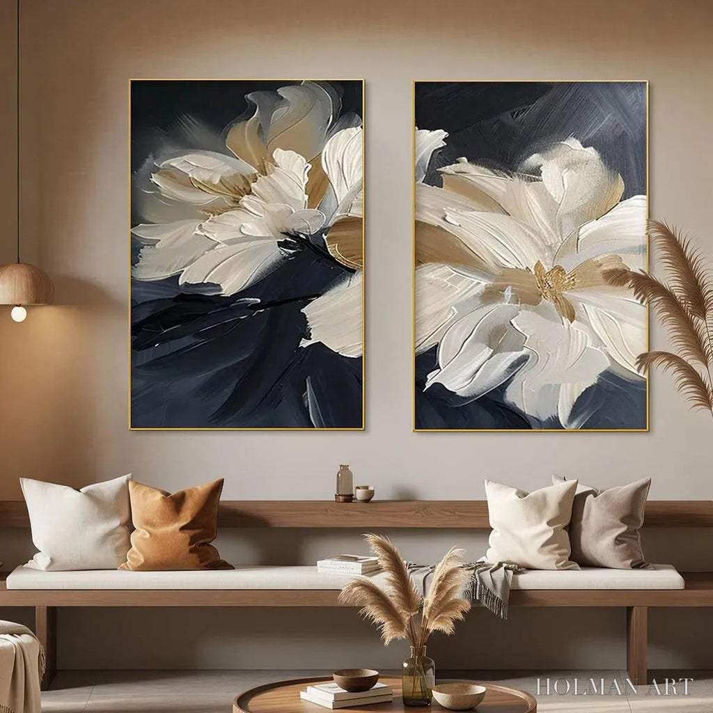 HOLMAN ART Abstract Floral Diptych – Textured Floral Painting Set of 2, Vertical - image 4