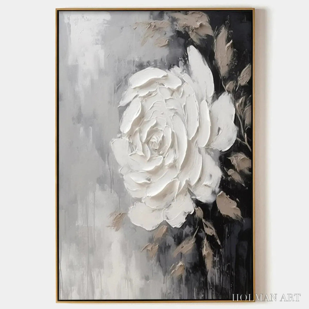 HOLMAN ART Textured White Rose – 3D Floral Impasto Painting, Square - image 1