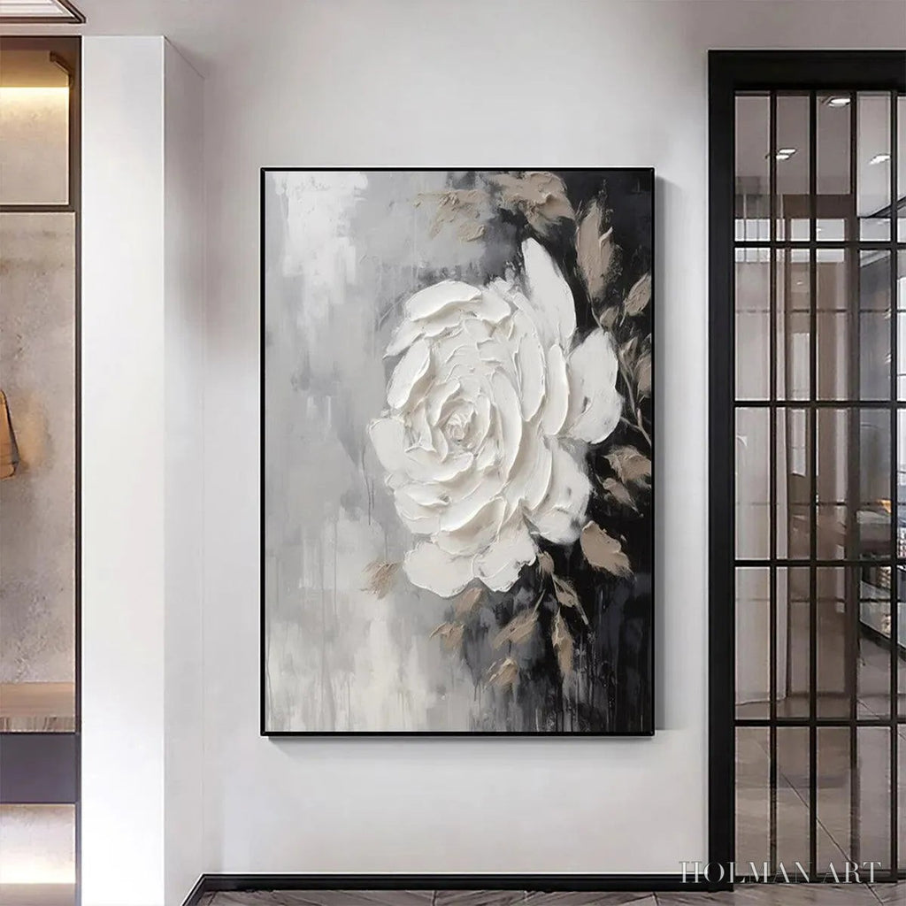 HOLMAN ART Textured White Rose – 3D Floral Impasto Painting, Square - image 2