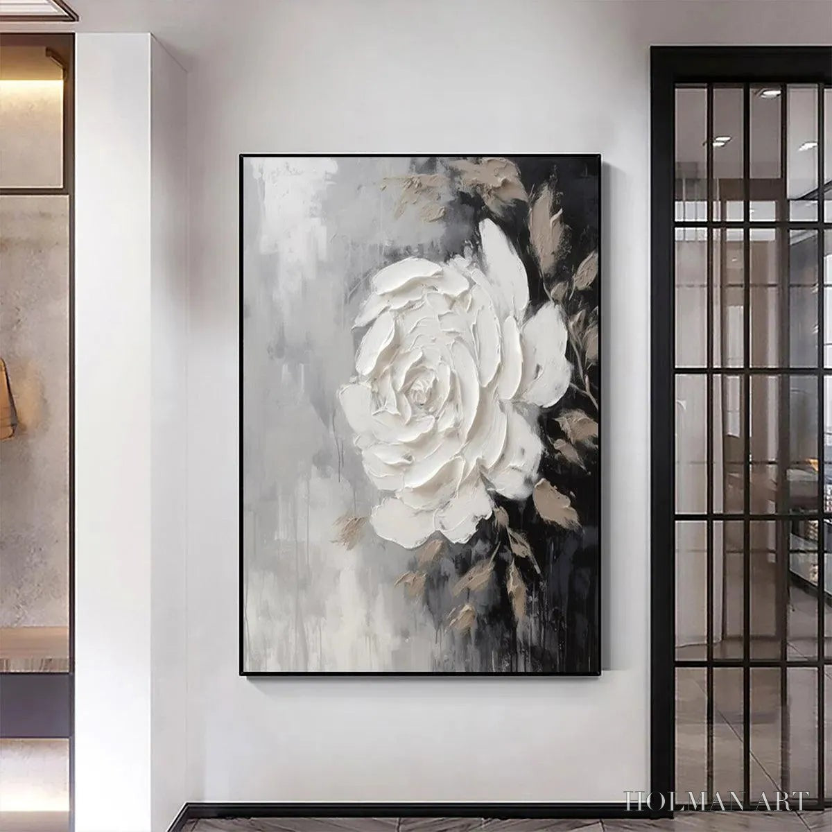 HOLMAN ART Textured White Rose – 3D Floral Impasto Painting, Square - image 2