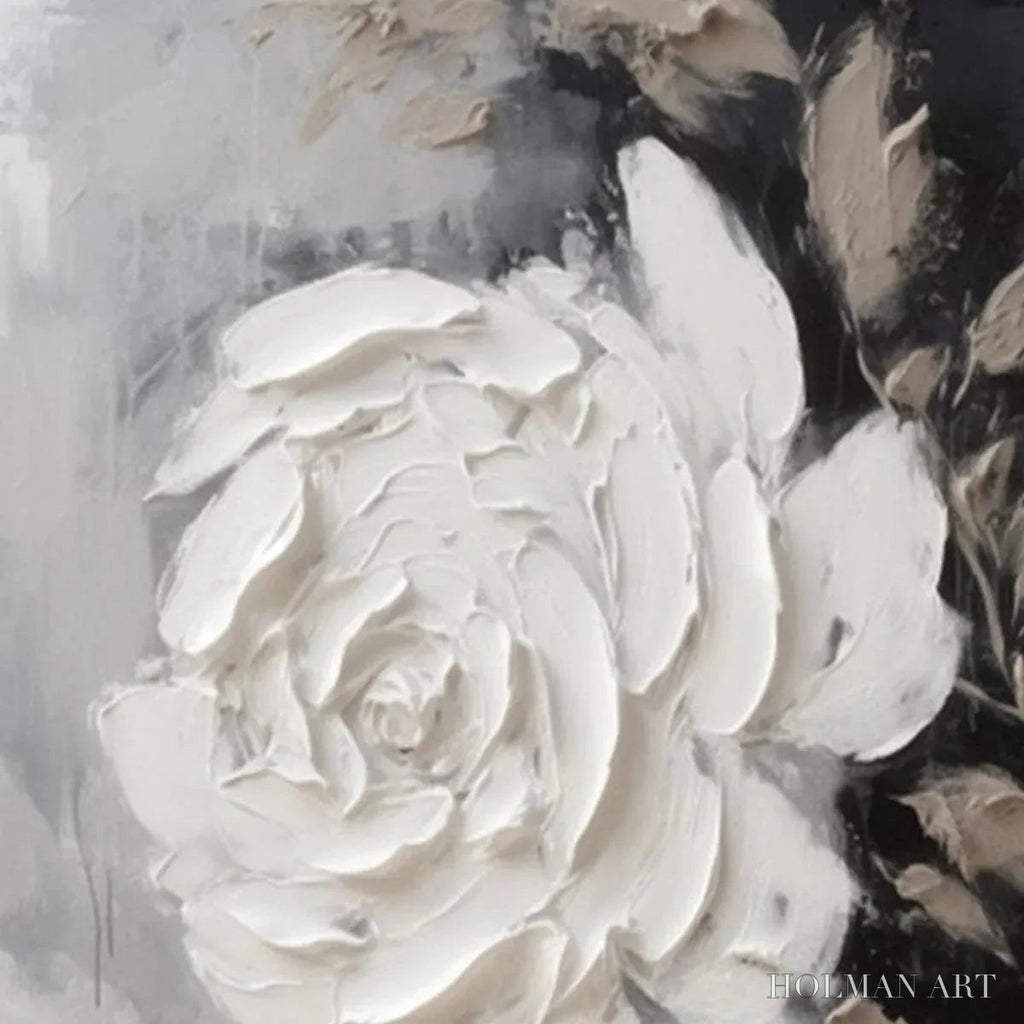 HOLMAN ART Textured White Rose – 3D Floral Impasto Painting, Square - image 3