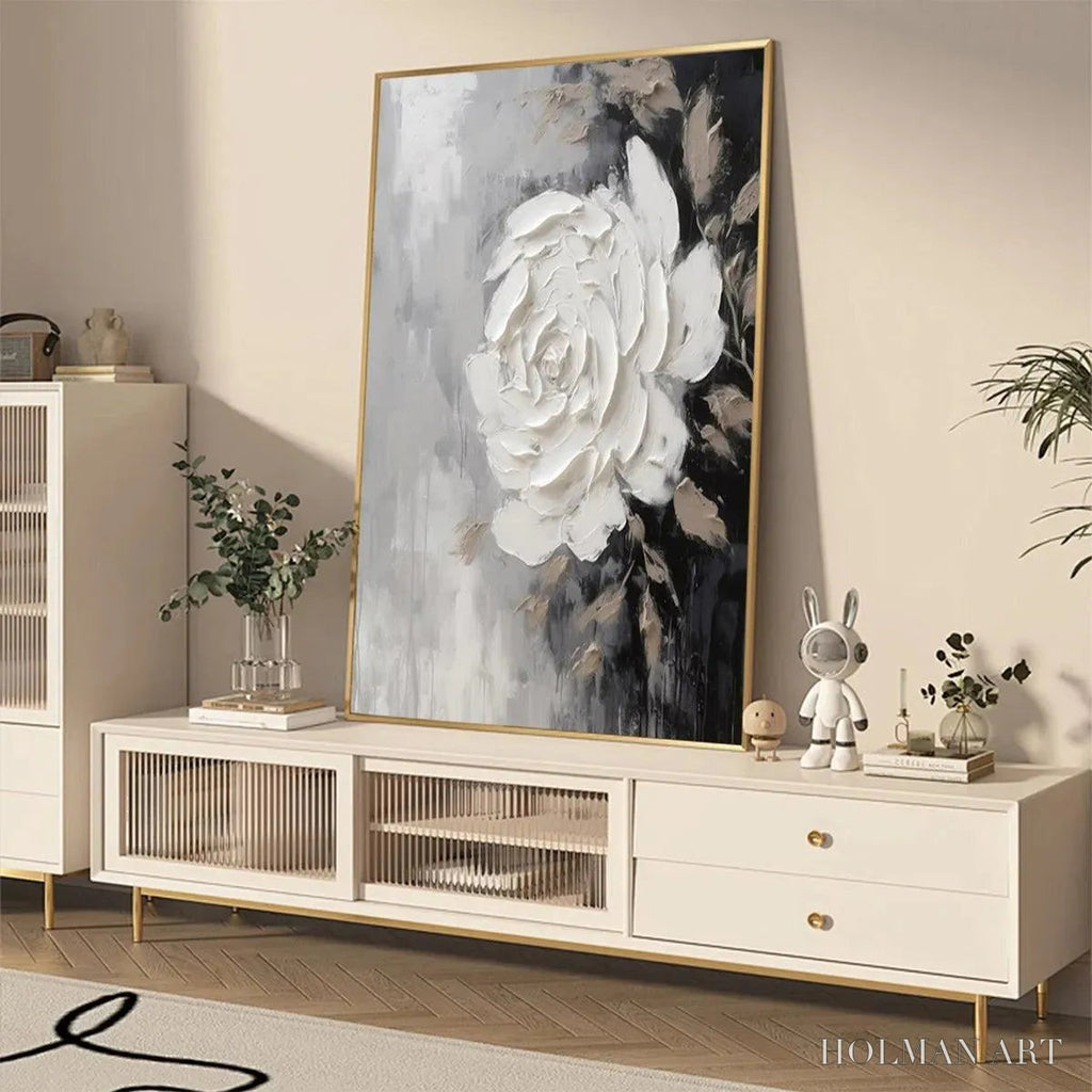 HOLMAN ART Textured White Rose – 3D Floral Impasto Painting, Square - image 4