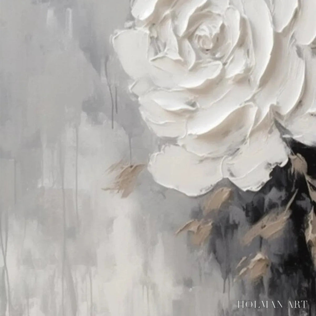 HOLMAN ART Textured White Rose – 3D Floral Impasto Painting, Square - image 5