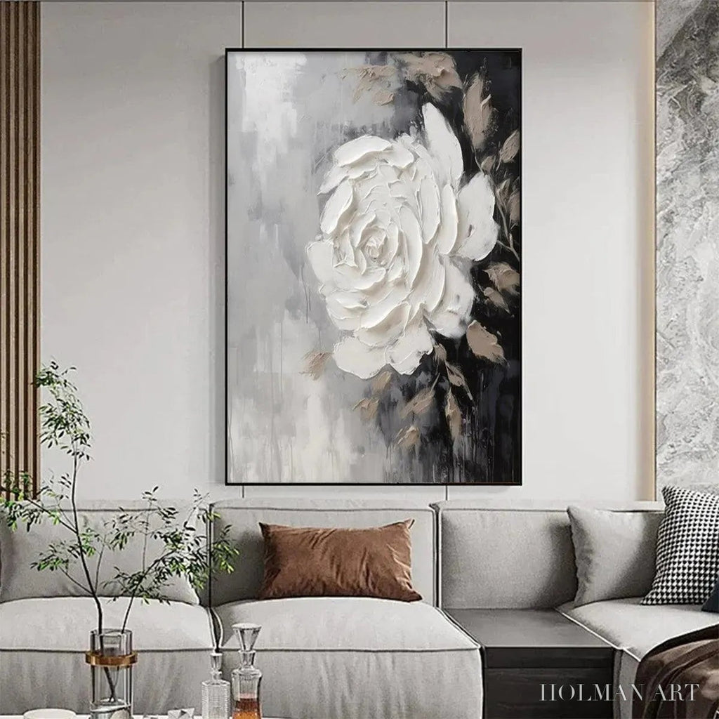 HOLMAN ART Textured White Rose – 3D Floral Impasto Painting, Square - image 6