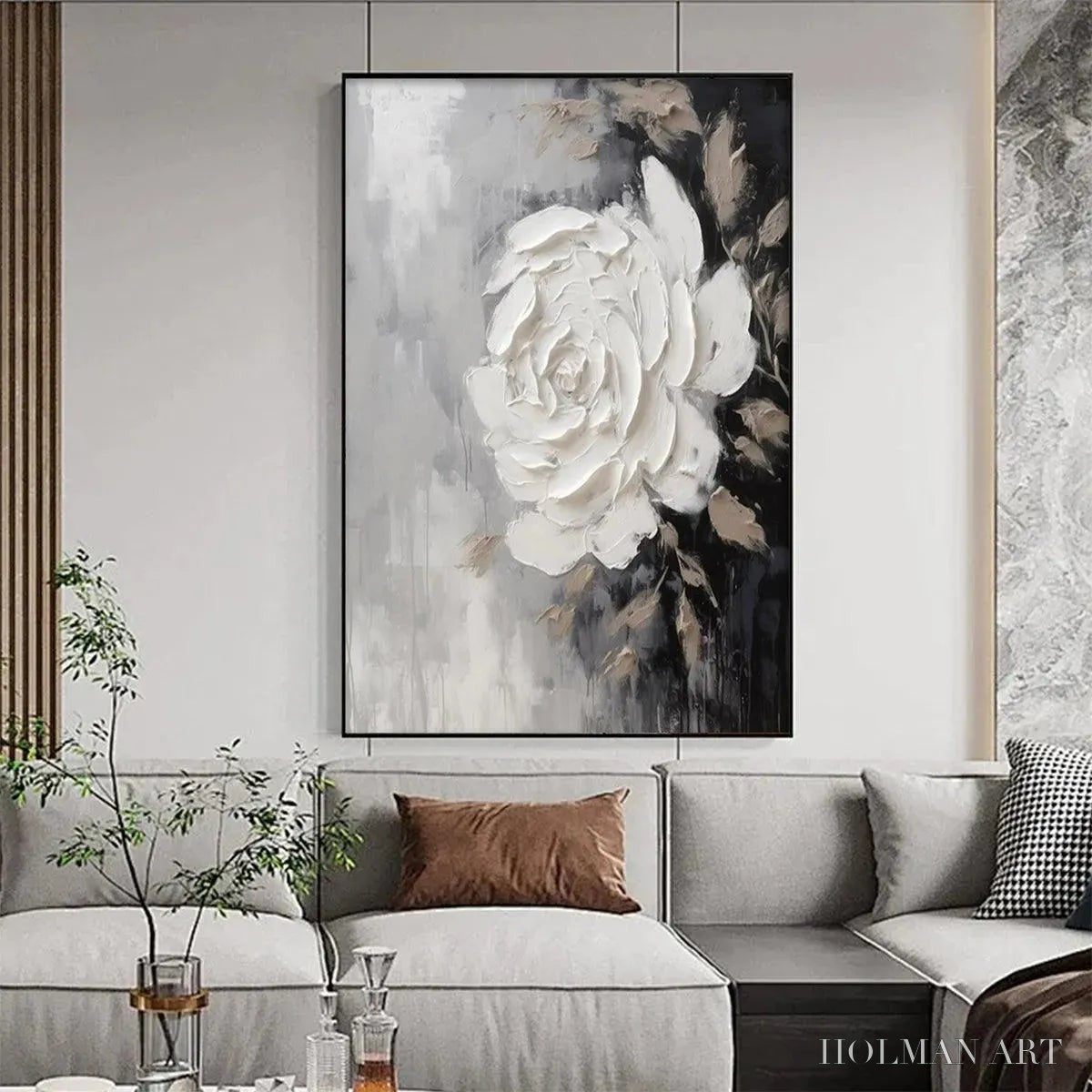 HOLMAN ART Textured White Rose – 3D Floral Impasto Painting, Square - image 6