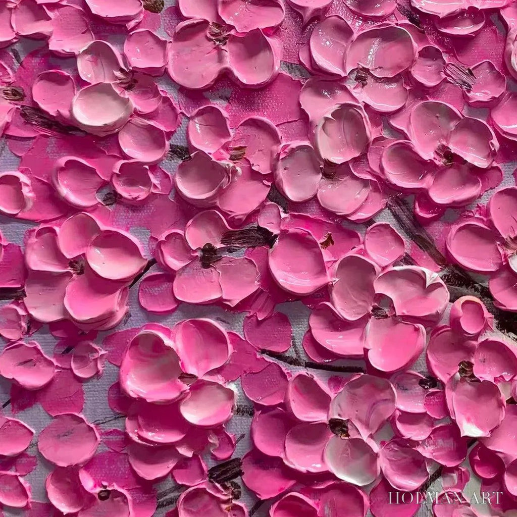 HOLMAN ART Pink Blossom Abundance – Textured Impasto Cherry Blossom Tree Painting, Horizontal - image 3