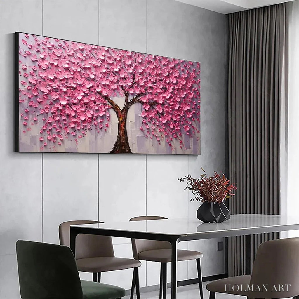 HOLMAN ART Pink Blossom Abundance – Textured Impasto Cherry Blossom Tree Painting, Horizontal - image 4