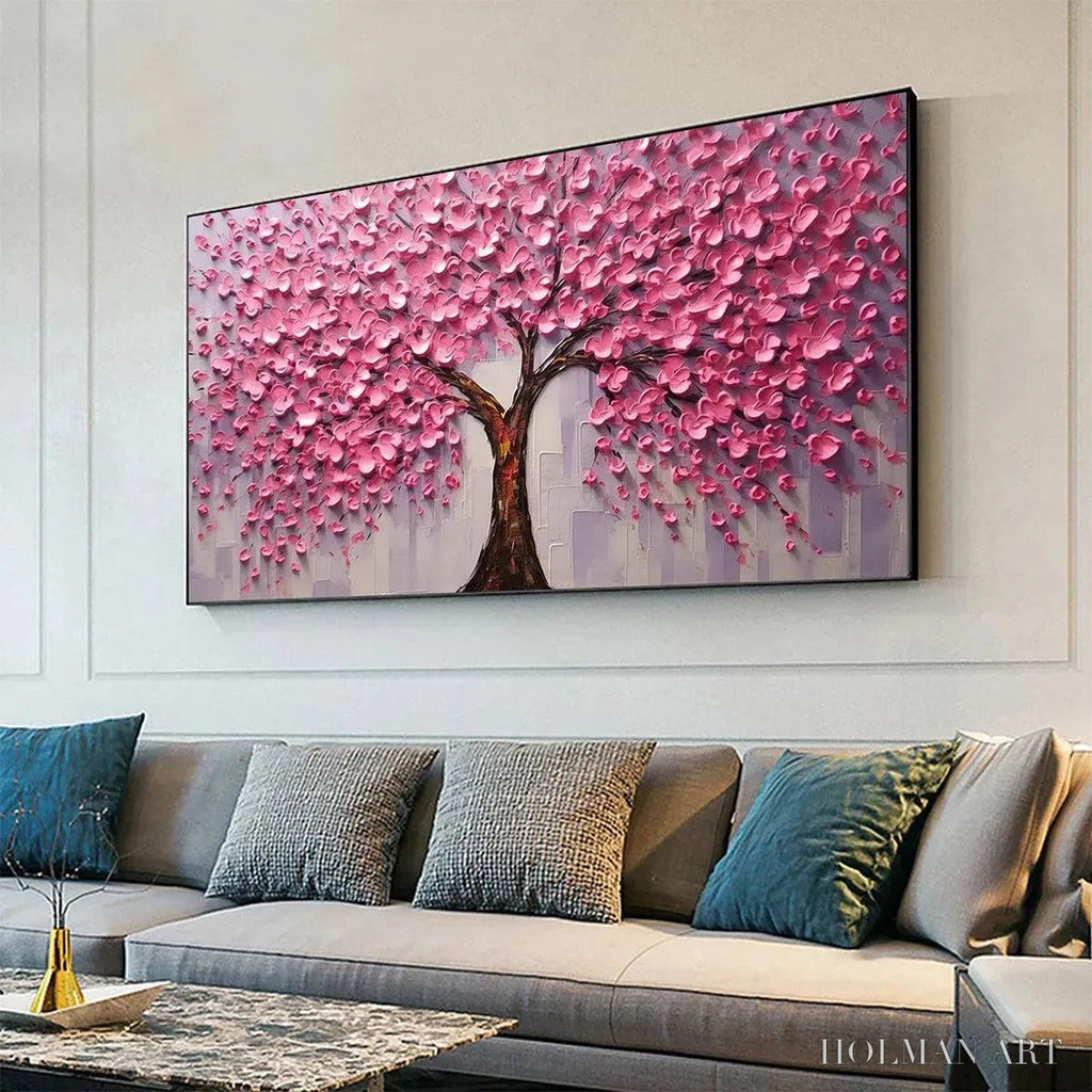 HOLMAN ART Pink Blossom Abundance – Textured Impasto Cherry Blossom Tree Painting, Horizontal - image 5