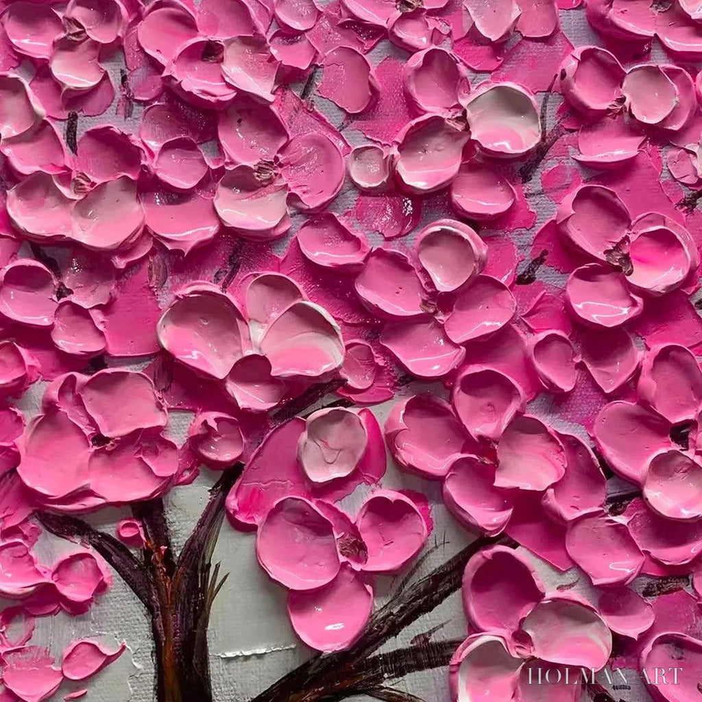 HOLMAN ART Pink Blossom Abundance – Textured Impasto Cherry Blossom Tree Painting, Horizontal - image 6