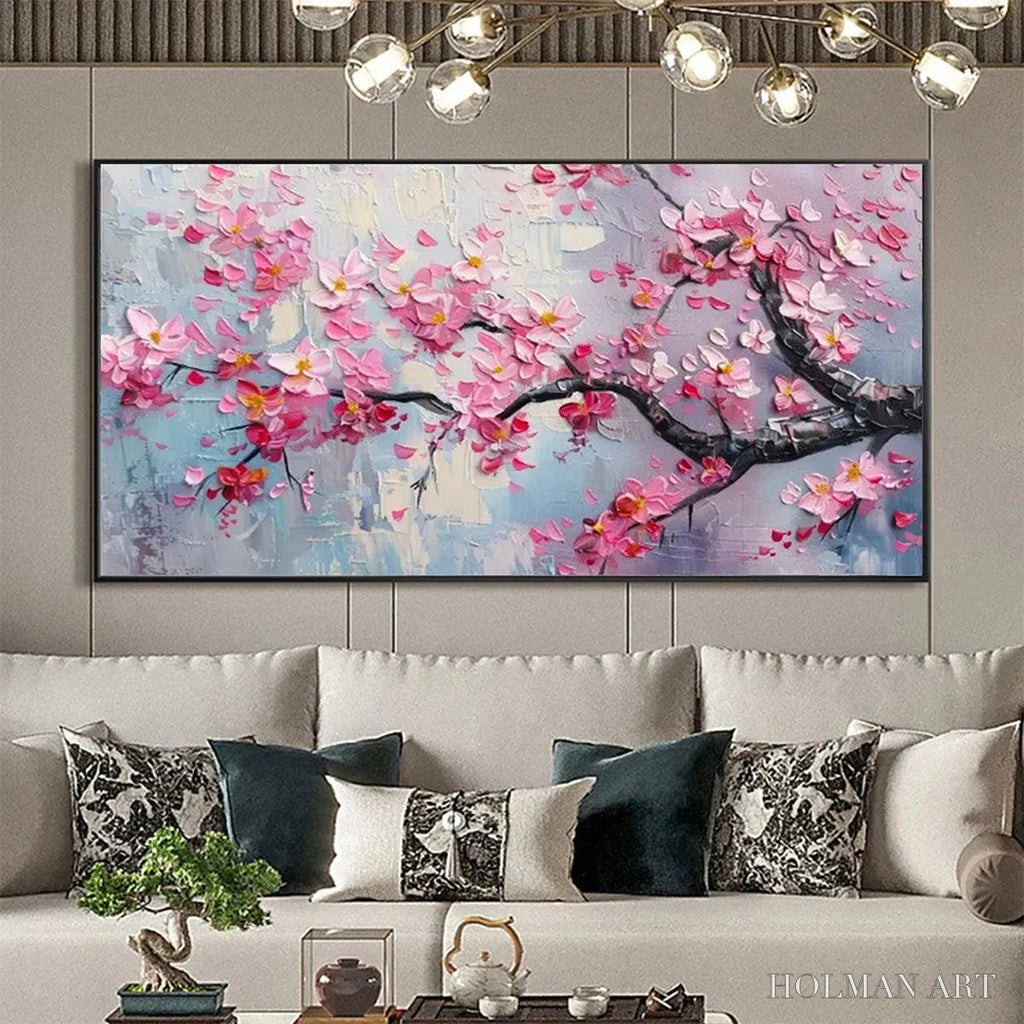 HOLMAN ART Springtime Serenade – Textured Cherry Blossom Painting, Horizontal - image 2