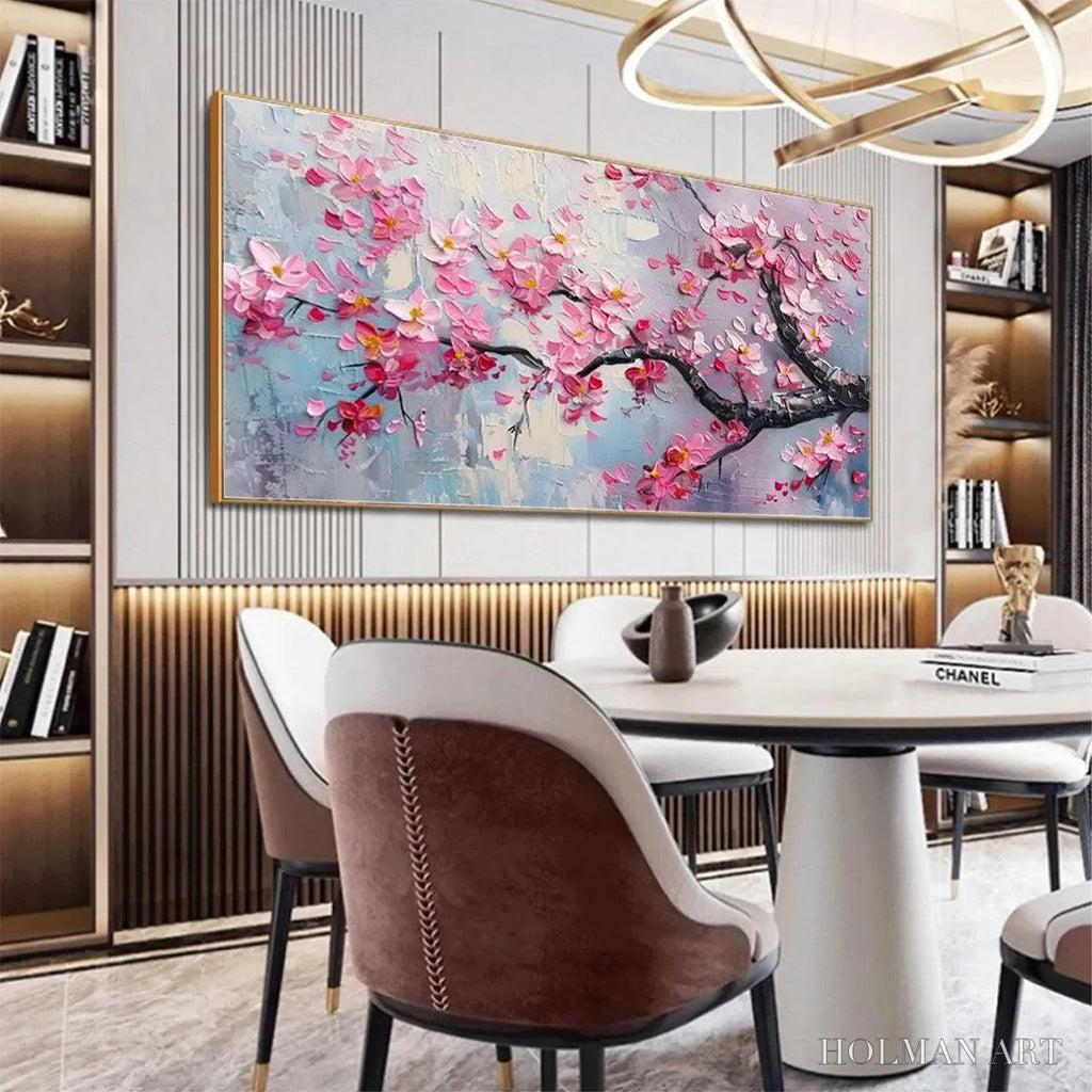 HOLMAN ART Springtime Serenade – Textured Cherry Blossom Painting, Horizontal - image 4