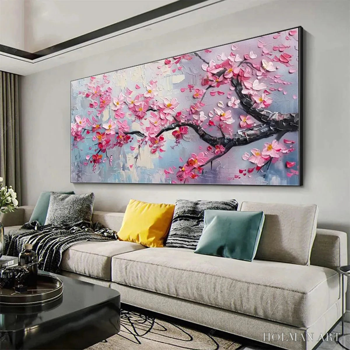 HOLMAN ART Springtime Serenade – Textured Cherry Blossom Painting, Horizontal - image 5