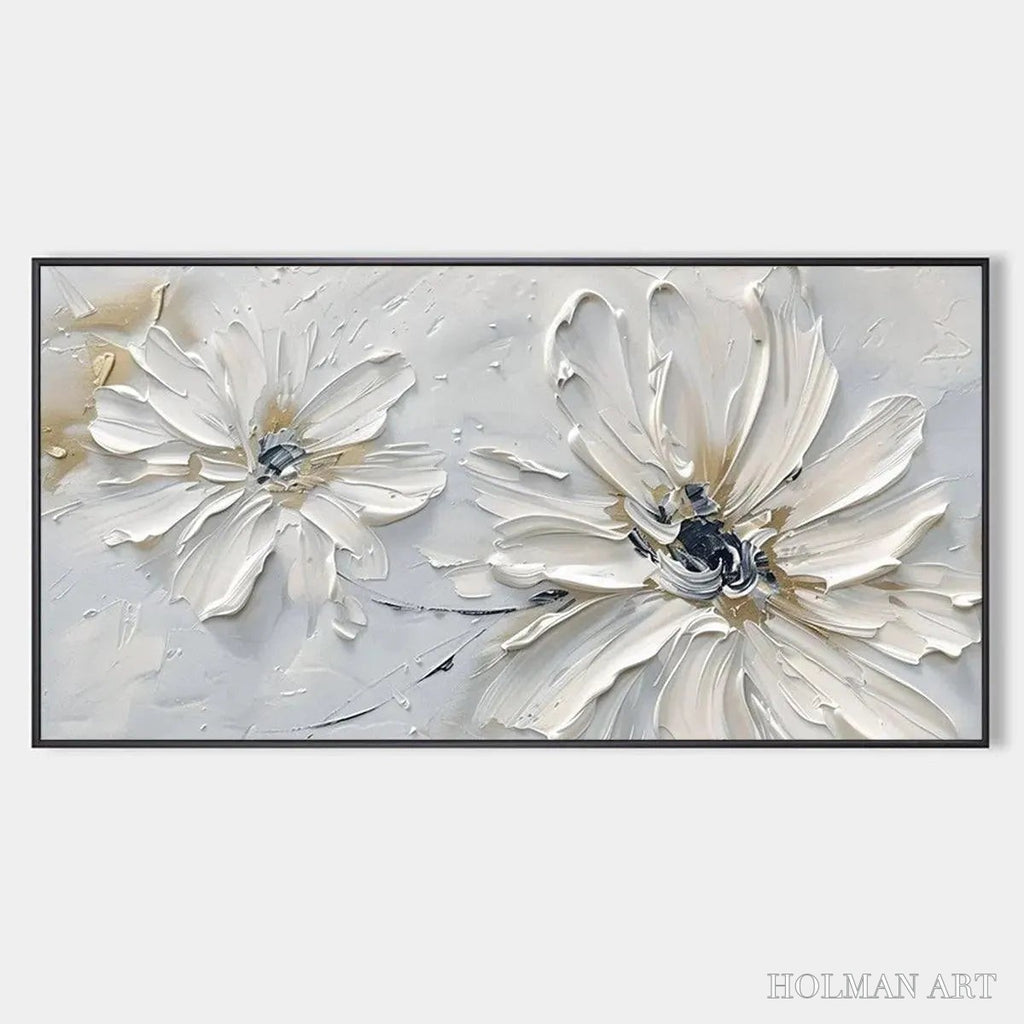 HOLMAN ART White Blossom Serenity – Textured White Floral Painting, Horizontal - image 1