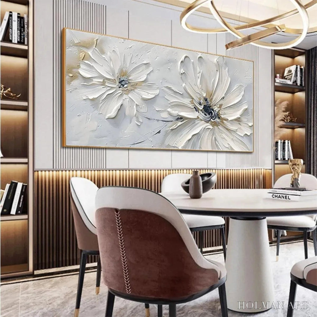 HOLMAN ART White Blossom Serenity – Textured White Floral Painting, Horizontal - image 3