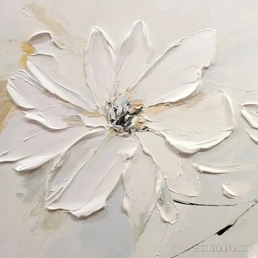 HOLMAN ART White Blossom Serenity – Textured White Floral Painting, Horizontal - image 4