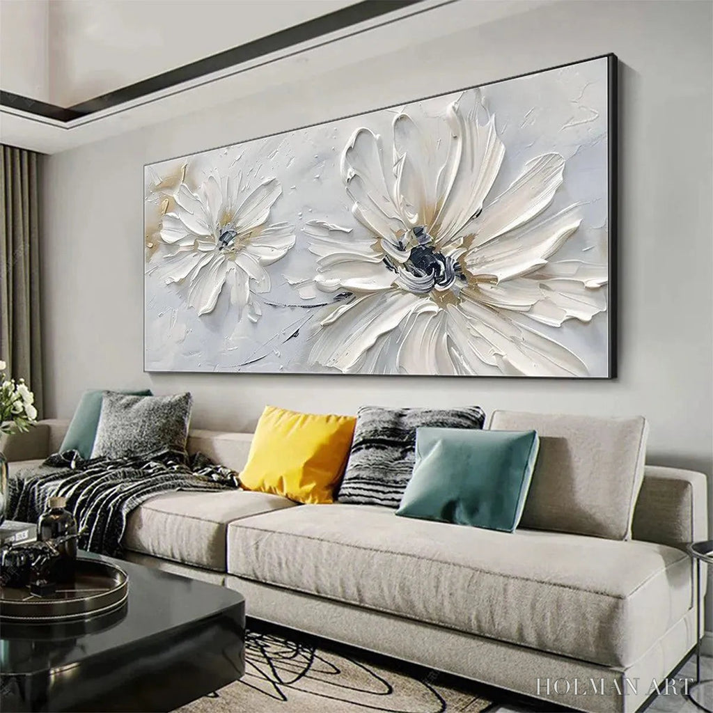 HOLMAN ART White Blossom Serenity – Textured White Floral Painting, Horizontal - image 5
