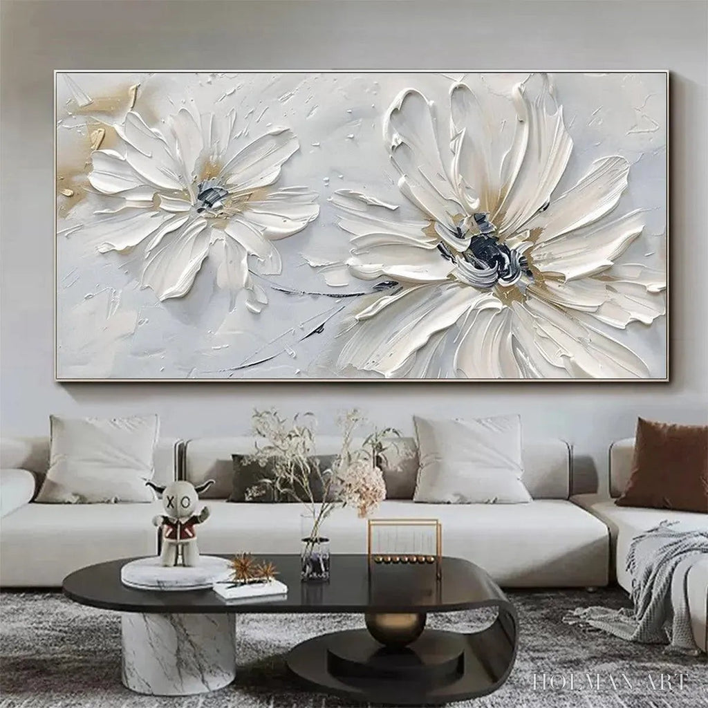 HOLMAN ART White Blossom Serenity – Textured White Floral Painting, Horizontal - image 6
