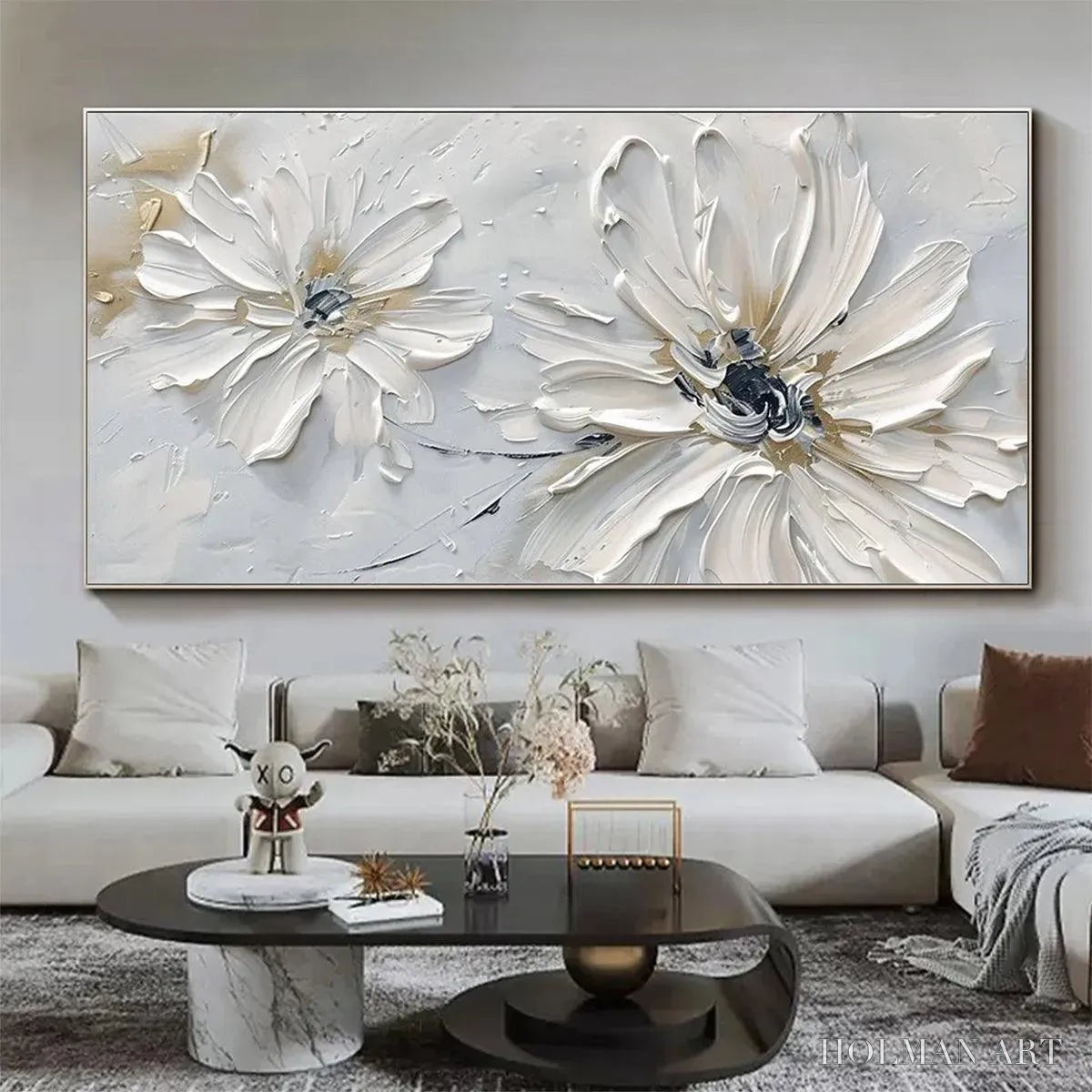 HOLMAN ART White Blossom Serenity – Textured White Floral Painting, Horizontal - image 6