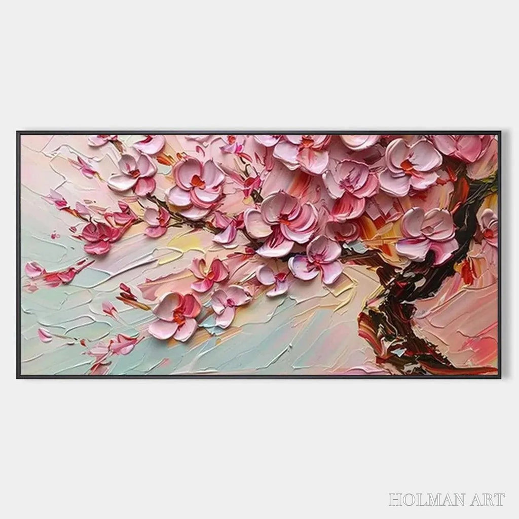 HOLMAN ART Cherry Blossom Dream – Textured Impasto Cherry Blossom Painting, Horizontal - image 1