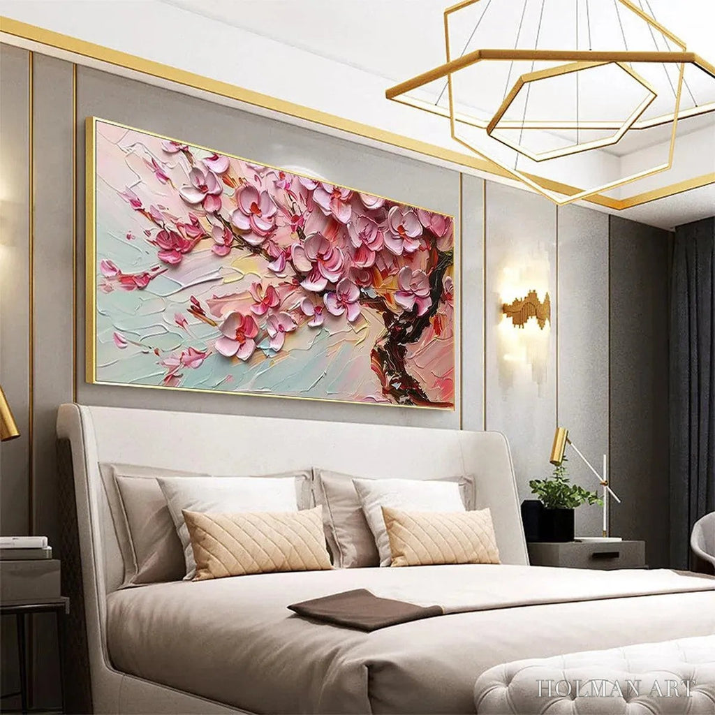 HOLMAN ART Cherry Blossom Dream – Textured Impasto Cherry Blossom Painting, Horizontal - image 4