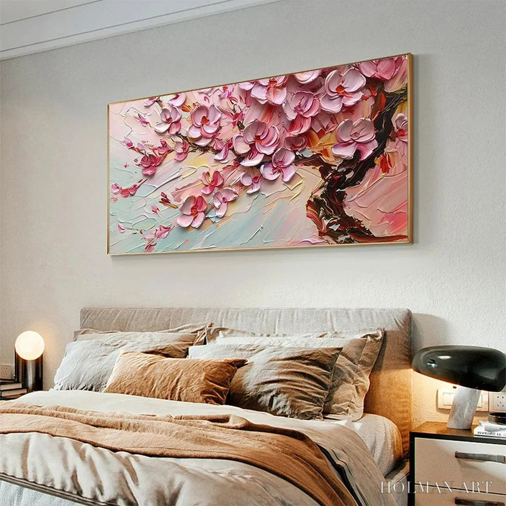 HOLMAN ART Cherry Blossom Dream – Textured Impasto Cherry Blossom Painting, Horizontal - image 5
