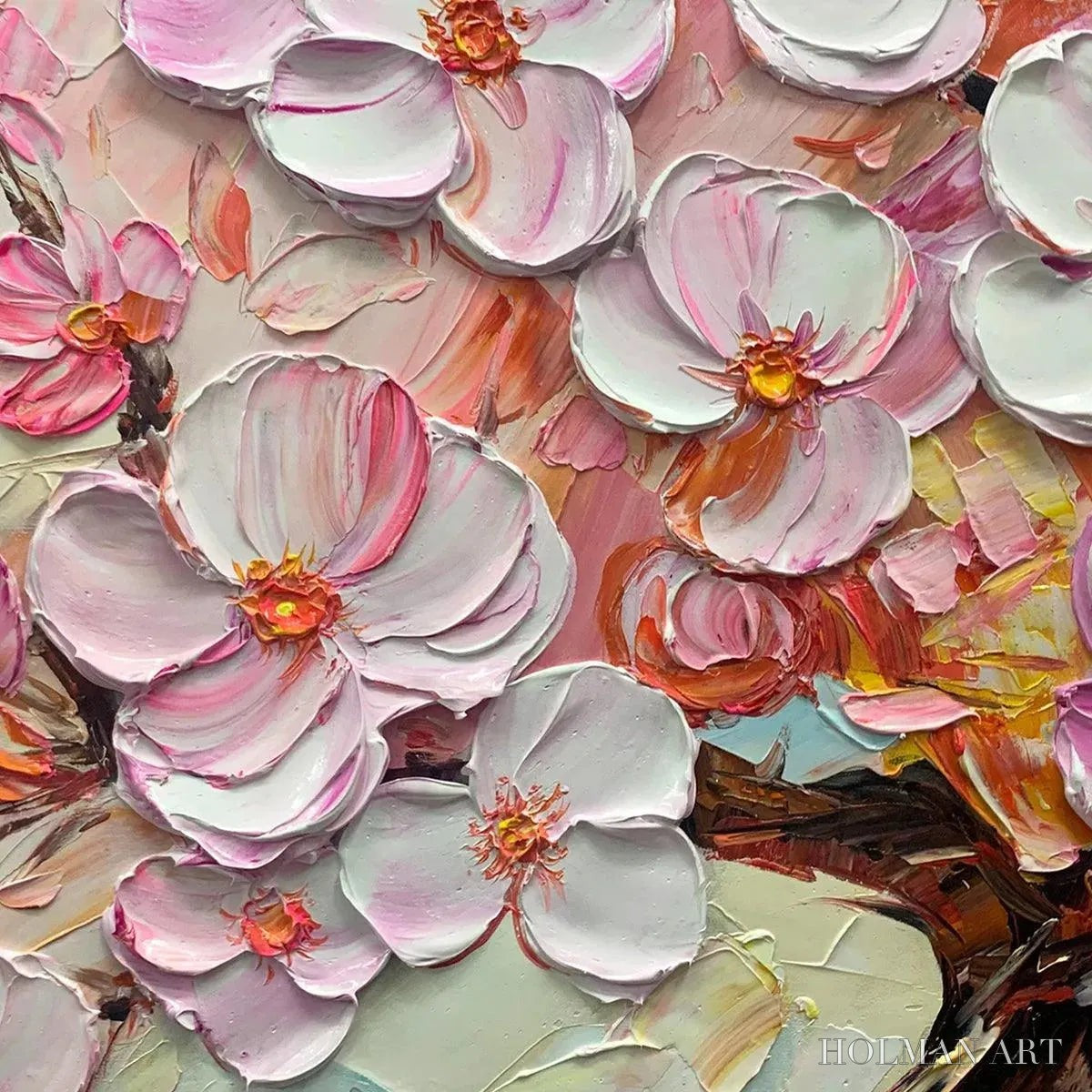 HOLMAN ART Cherry Blossom Dream – Textured Impasto Cherry Blossom Painting, Horizontal - image 6