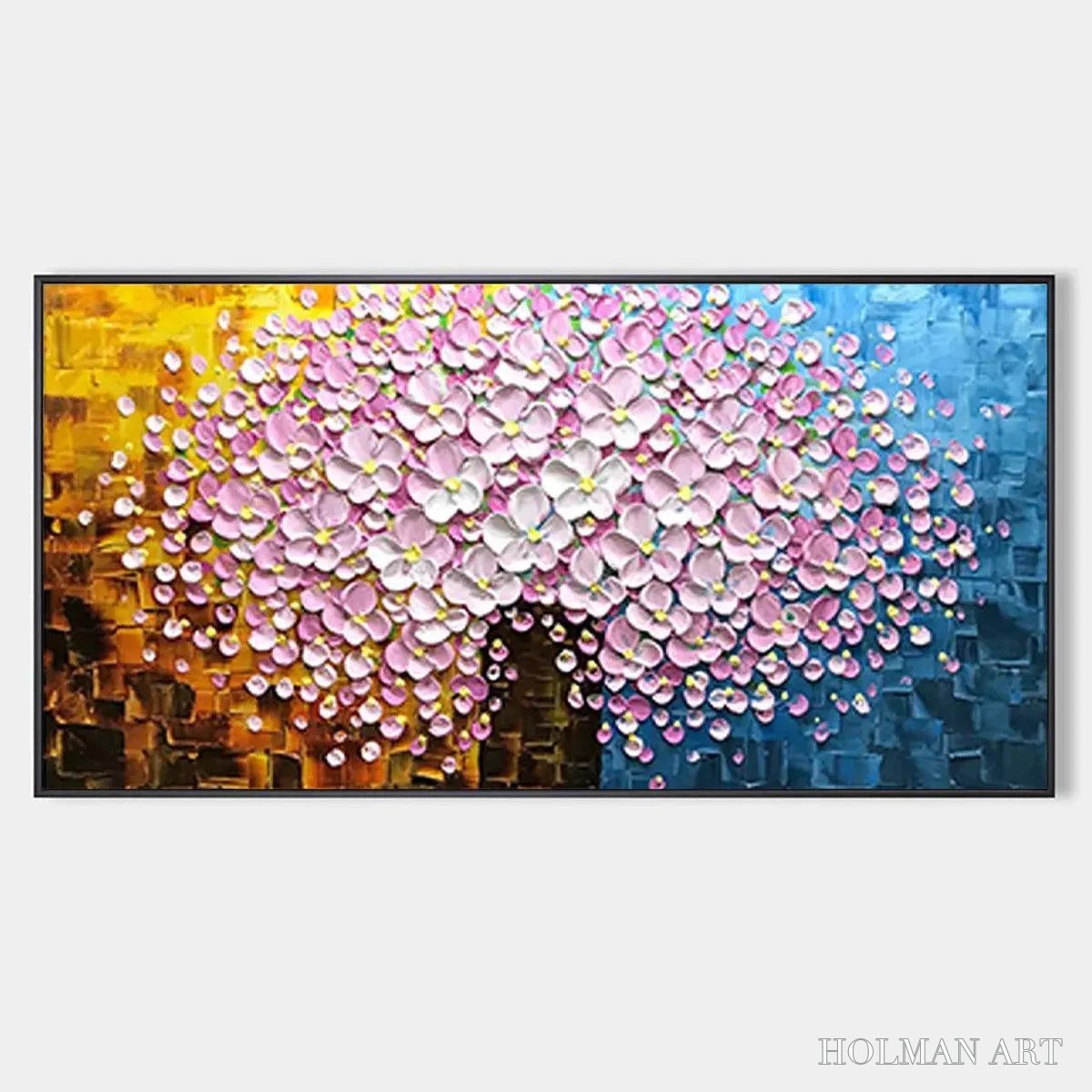 HOLMAN ART Pink Blossom Dream – Textured Floral Impasto Painting in Pink and White - image 1