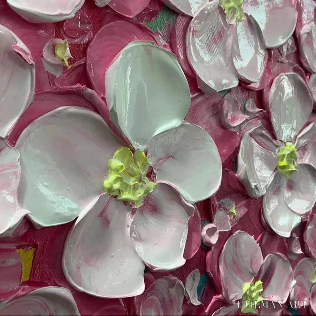 HOLMAN ART Pink Blossom Dream – Textured Floral Impasto Painting in Pink and White - image 3