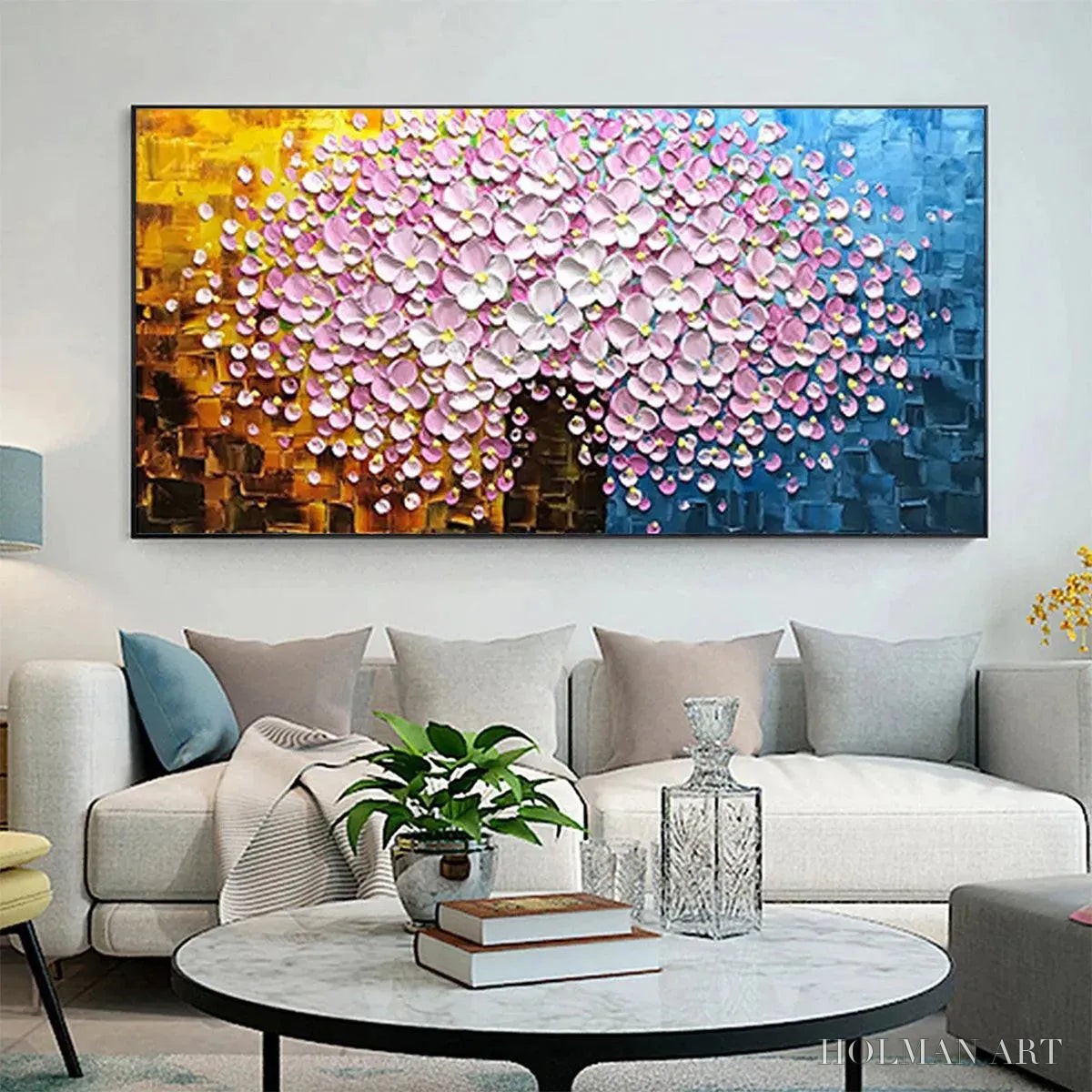 HOLMAN ART Pink Blossom Dream – Textured Floral Impasto Painting in Pink and White - image 4