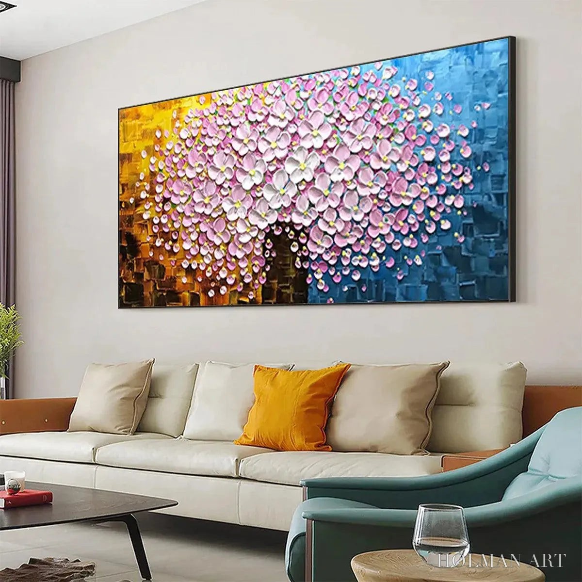 HOLMAN ART Pink Blossom Dream – Textured Floral Impasto Painting in Pink and White - image 6