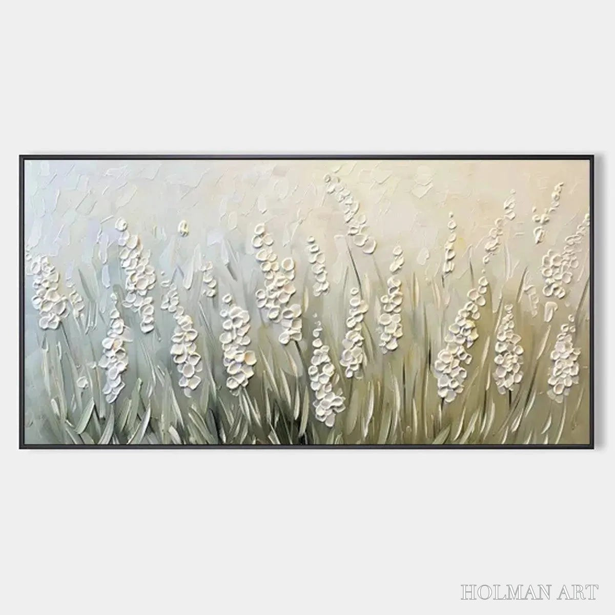 HOLMAN ART Textured Meadow – Textured Floral Landscape Painting in Green and White - image 1
