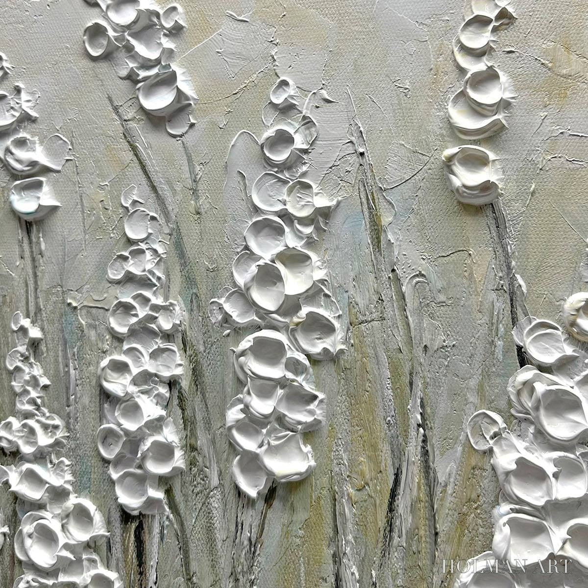 HOLMAN ART Textured Meadow – Textured Floral Landscape Painting in Green and White - image 3