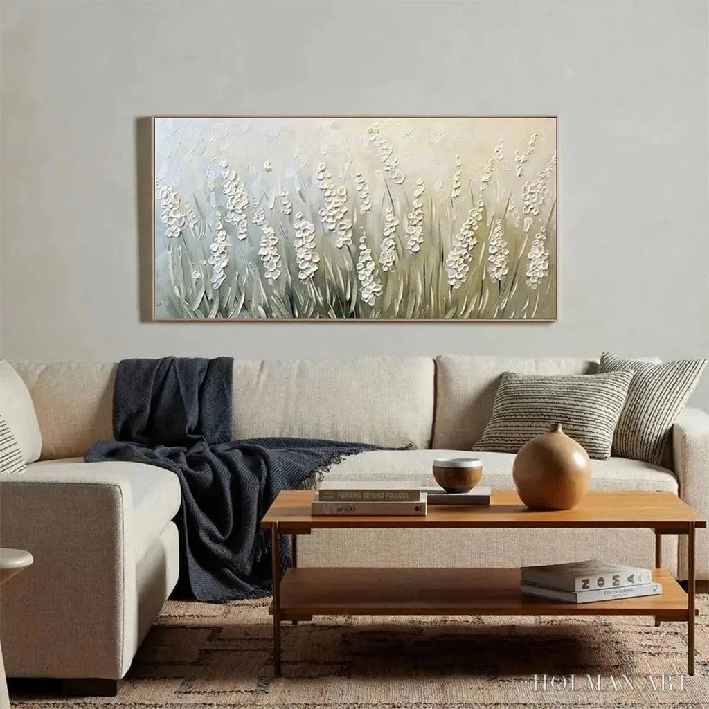 HOLMAN ART Textured Meadow – Textured Floral Landscape Painting in Green and White - image 4