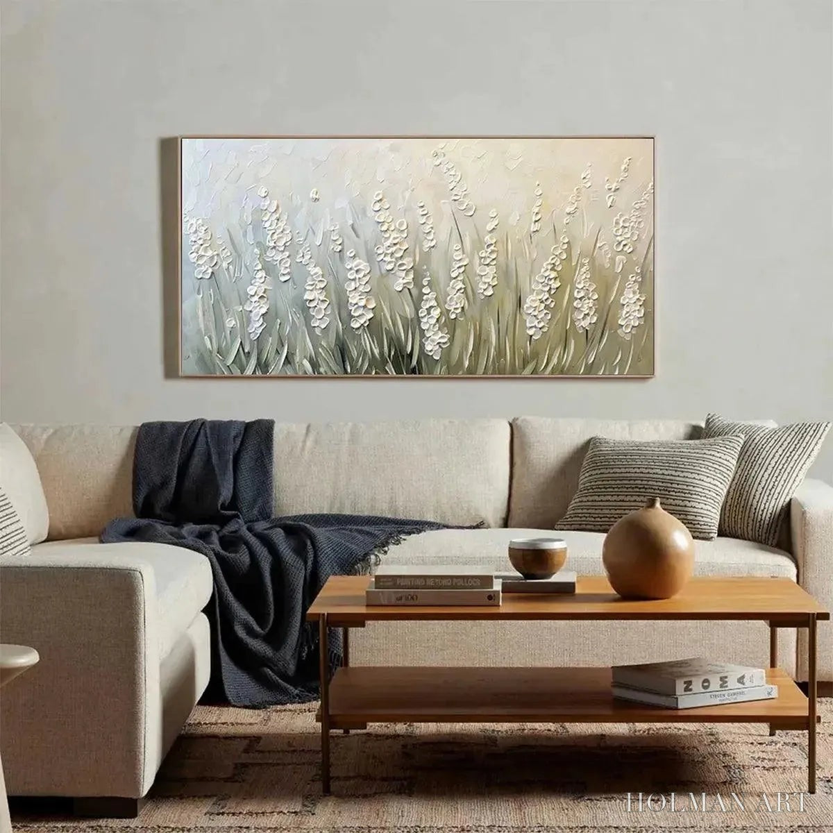HOLMAN ART Textured Meadow – Textured Floral Landscape Painting in Green and White - image 4
