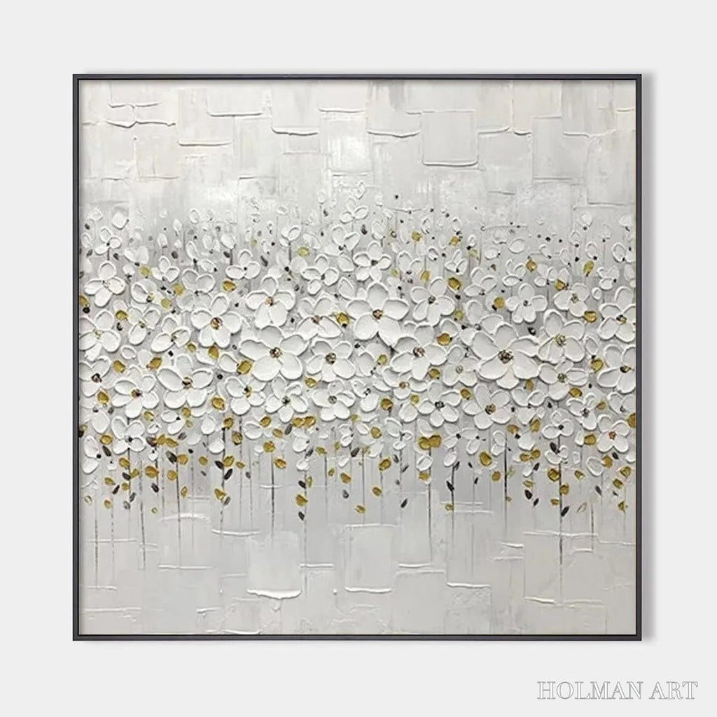 HOLMAN ART White Blossom Field – Textured White Floral Painting, Square - image 1