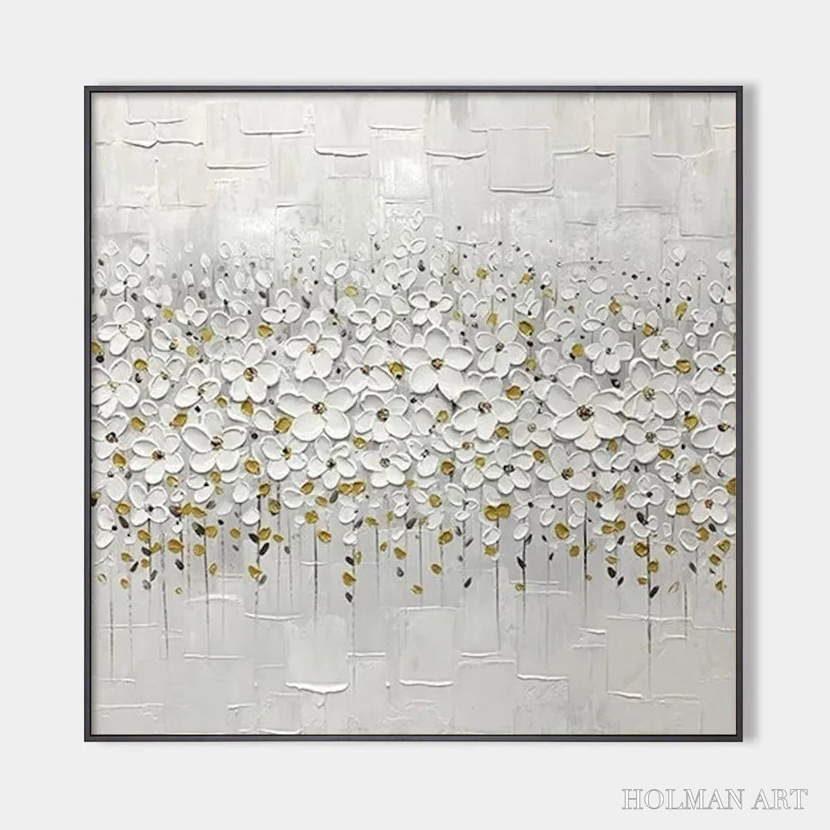 HOLMAN ART White Blossom Field – Textured White Floral Painting, Square - image 1