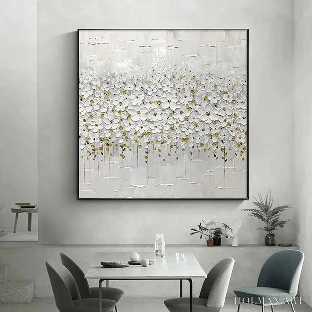 HOLMAN ART White Blossom Field – Textured White Floral Painting, Square - image 2