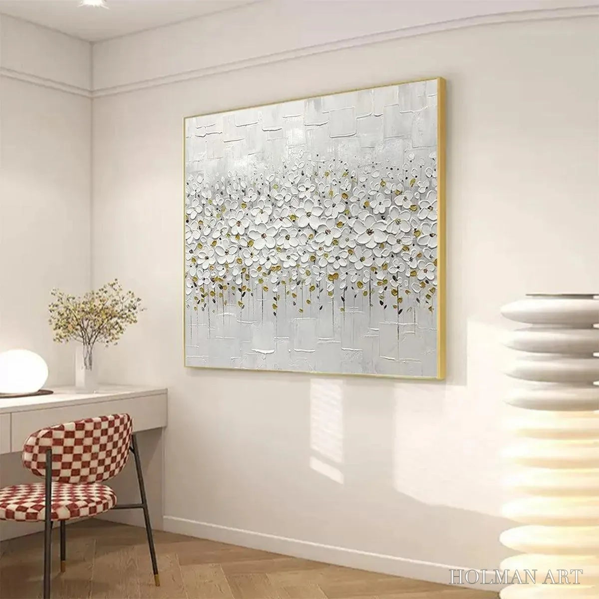 HOLMAN ART White Blossom Field – Textured White Floral Painting, Square - image 4