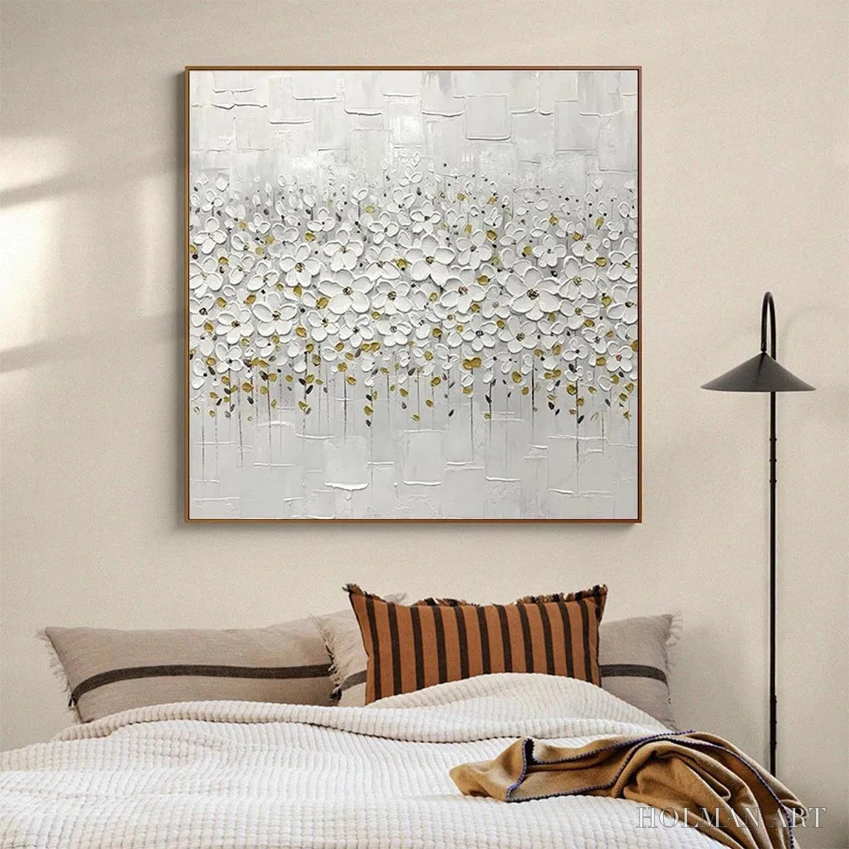 HOLMAN ART White Blossom Field – Textured White Floral Painting, Square - image 6