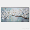 HOLMAN ART White Blossoms – Textured Floral Painting in White and Blue - image 1