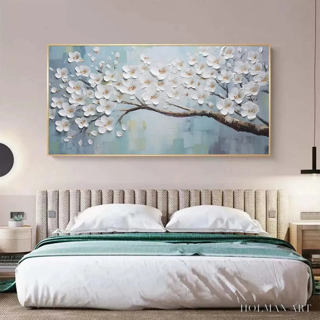 HOLMAN ART White Blossoms – Textured Floral Painting in White and Blue - image 6